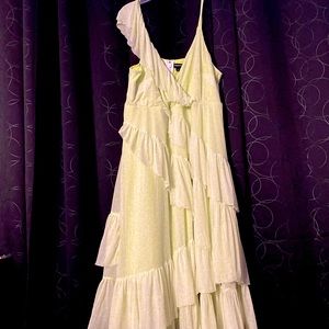 Green and White Asymmetrical Dress